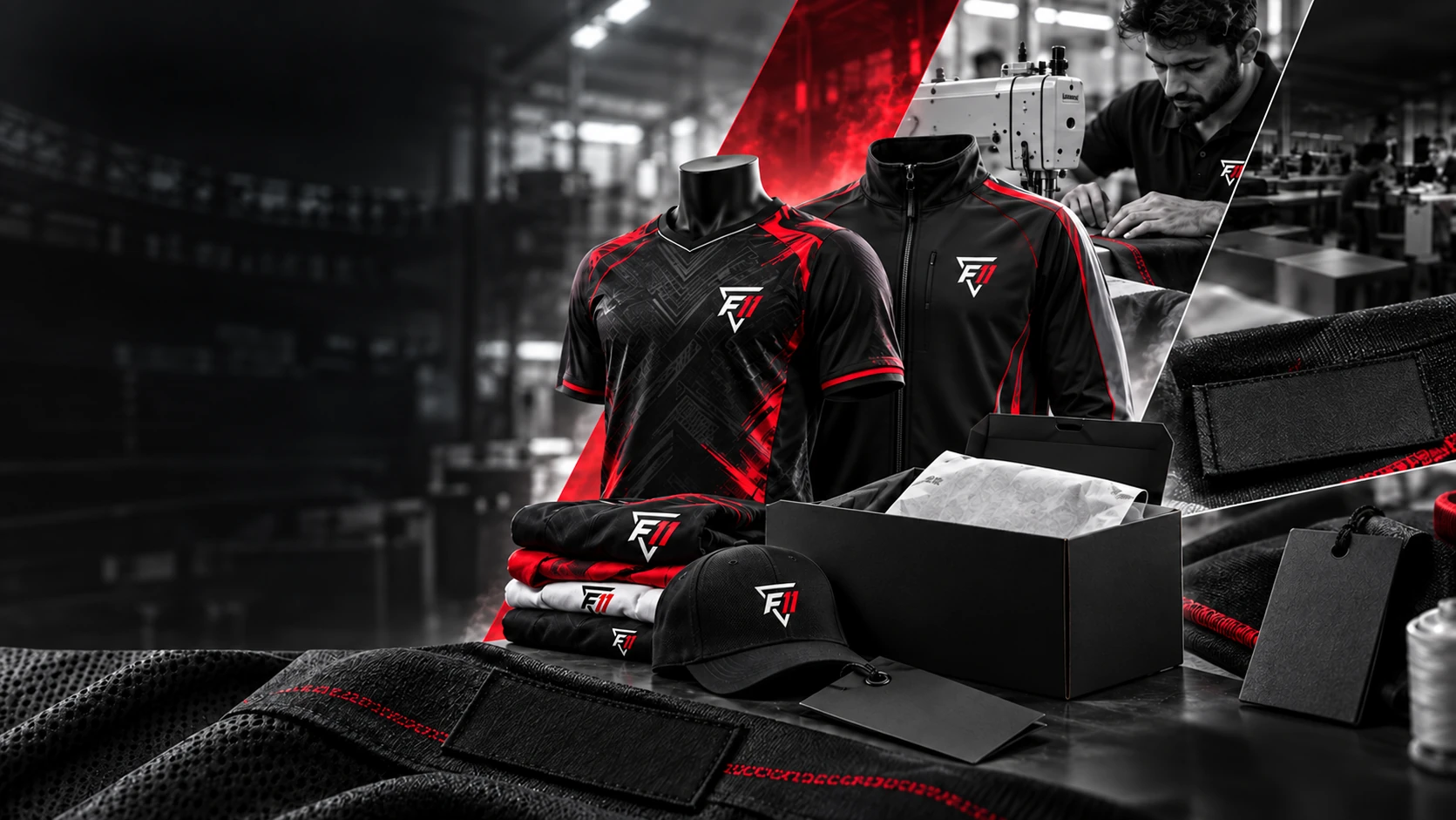 Coordinated custom sportswear, garment details and private-label collection imagery